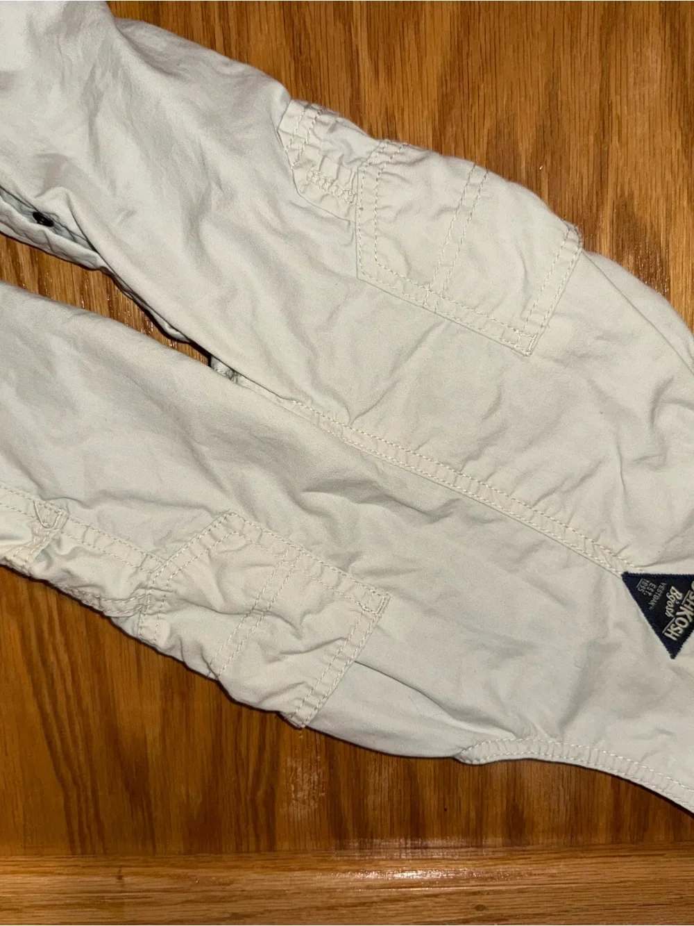 OshKosh B'gosh Cream Overalls with Navy Stripe Straps